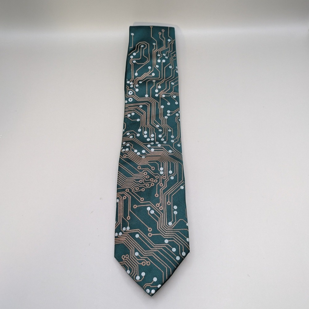 Umo Lorenzo Scatterbrainties Mens Green Circuit Board Tech Novelty 3" Tie
